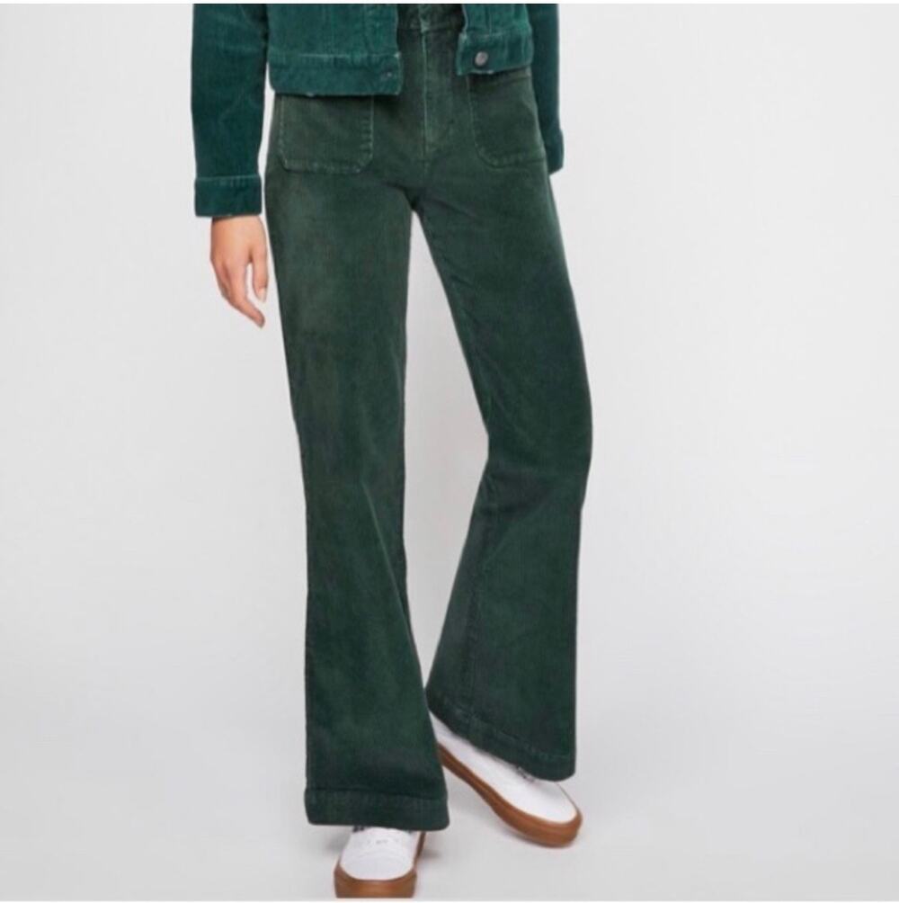 Free People Pants Womens 8 Green Corduroy Hip Hugging Flare Retro 70s Bohemian